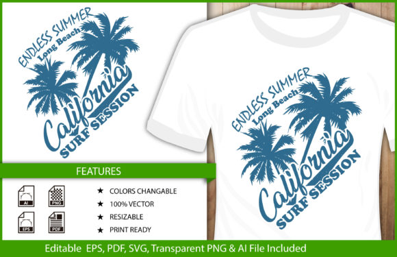 California Surf Session Graphics for T-Shirt Designs