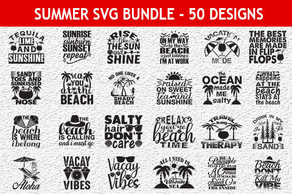 Summer 50 Quotes Designs Bundle: Graphics & T-Shirt Designs