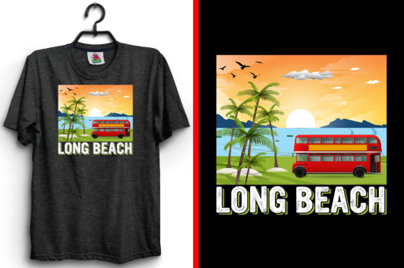 Summer T-Shirt Design Long Beach: Graphics & Print Templates