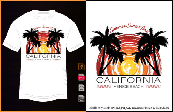 Sunset Time Beach Graphics for T-Shirt Designs