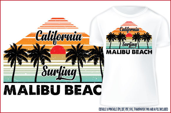Surfing T-shirt Design California Malibu Graphics Review