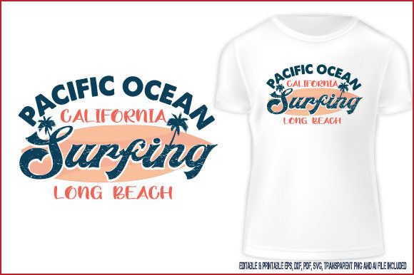 T-Shirt Designs: California Pacific Ocean Surfing Graphics